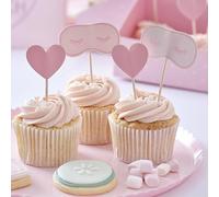 Ginger Ray Masque pour les yeux et coeurs pour cupcakes, décorations de gâteaux de fête d'anniversaire, paquet de 12, Pink