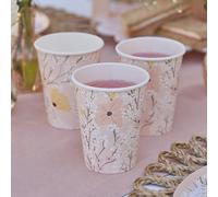 Ginger Ray Pink Floral Paper Birthday Cups Party Tableware 8 Pack, Pastel