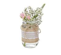 Ginger Ray Pot en Toile de Jute et Dentelle en Verre pour Centre de Table ou dragées de Mariage Rustique, Blanc