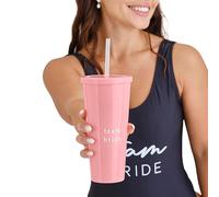 Ginger Ray Tasse réutilisable Team Bride avec couvercle et paille réutilisable 700 ml Rose