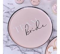 Ginger Ray Team Bride Lot de 8 assiettes en carton écologiques pour enterrement de vie de jeune fille Noir/rose 25 cm