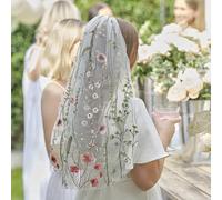 Ginger Ray Double Layered Embroidered Floral Veil with Hair Comb Attach for the Bride to Be Hen Party Wearable 60cm, À fleur, Multicoloured