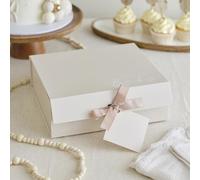 Ginger RayCoffret cadeau « Hello Baby » blanc pour fête prénatale avec étiquette cadeau et ruban gros-grain