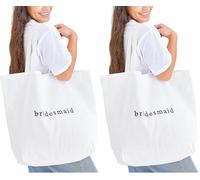 Ginger RaySac fourre-tout en tissu blanc brodé « Demoiselle d'honneur » Accessoire de fête de poule 55 cm x 72 cm (Lot de 2)