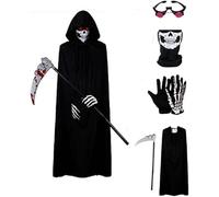 GINGER TECH Costume de faucheuse 5 pièces pour enfants et adultes, costumes effrayants pour enfants et adultes, costumes de squelette de Deadpool pour garçons et filles, costumes d'Halloween et fêtes