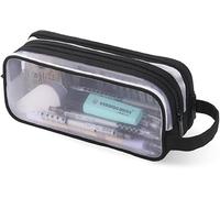 GINGER TECH Trousse à crayons en maille transparente, grande capacité pour examen, trousse à 2 compartiments, fermeture éclair transparente pour étudiants, université, affaires, voyage, bureau, Noir ,