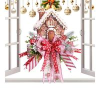 Gingerbread Christmas Wreath, 50cm/20-Inch Artificial Holiday Door Sign, Festive Seasonal Decor with Treat Theme, for Farmhouse, Fence, Tree, Porch, Patio, School, Window, Classroom