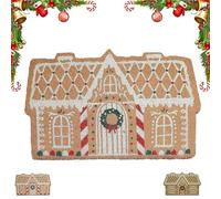 Gingerbread House Door Mat, Christmas Gingerbread House Shaped Area Rugs, Christmas Door Mat, Non Slip Absorbent Floor Carpet for Entrance, Kitchen, Bathrooms (A,50 * 80cm)