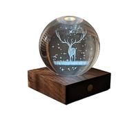 Gingko Cristal ambré 3D gravé au laser de qualité supérieure avec base en bois de noyer, lumières LED, bouton de contrôle tactile, 4 luminosités, chargement USB-C, emballé dans un coffret cadeau haut