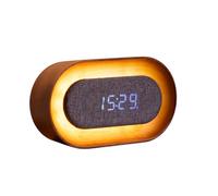 Gingko Design Lumos Réveil ovale en noyer | Réveil LED avec lumière ambiante | Horloge moderne en bois avec contrôle tactile et batterie rechargeable
