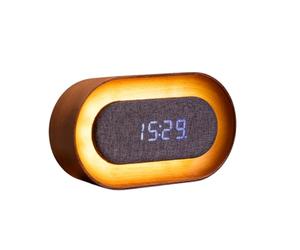 Gingko Design Lumos Réveil Ovale en Noyer | Réveil LED avec lumière ambiante | Horloge Moderne en Bois avec contrôle Tactile et Batterie Rechargeable