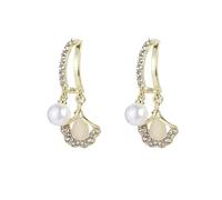 Gingko Leaf Micro incrusté Zircon Perle Boucles d'oreilles, doux et élégant Boucles d'oreilles, Style rétro Bijoux, adapté pour les femmes de déplacements quotidiens et de la Dating Wear