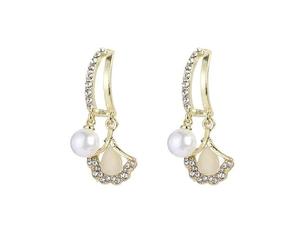 Gingko Leaf Micro incrusté Zircon Perle Boucles d'oreilles, doux et élégant Boucles d'oreilles, Style rétro Bijoux, adapté pour les femmes de déplacements quotidiens et de la Dating Wear