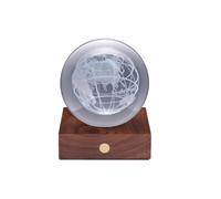 Gingko Lumière en cristal Amber 3D gravée au laser de qualité supérieure avec base en noyer en bois, éclairage LED, bouton de commande tactile, 4 niveaux de luminosité de la lumière, charge USB-C