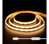 GINGSOW USB Bande Lumineuse LED COB 5V Blanc Chaud 2700K 2M, Dimmable Densité 640LEDs Ruban LED COB Flexible Découpable Bande LED Pour TV Rétroéclairage, Armoire, Chambre, Éclairage Maison DIY