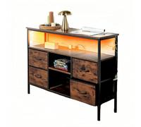 Ginhow Armoire de Salon Vintage avec éclairage LED, Commode Vintage avec 4 tiroirs, 110 x 30 x 78 cm, 2 Ports USB et 2 Ports AC, Buffet en Bois pour Le Salon, Parfaite pour Commode Industrielle