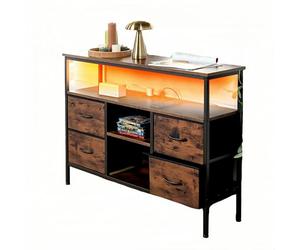 Ginhow Armoire de Salon Vintage avec éclairage LED, Commode Vintage avec 4 tiroirs, 110 x 30 x 78 cm, 2 Ports USB et 2 Ports AC, Buffet en Bois pour Le Salon, Parfaite pour Commode Industrielle