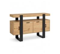 Ginhow Buffet Salle à Manger 140 cm Bahut Bois Noir Industriel avec LED