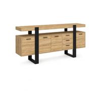 Ginhow Buffet Salle à Manger 180 cm Bahut Meuble Salon Bois Noir Buffet Bas | Buffet cuisine, vaisselier, enfilade, 4 portes, 3 tiroirs, étagère ouverte, LED, effet chêne, rangement vaisselle