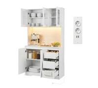 Ginhow Buffet Salle A Manger Haut avec 2 Ports USB et 2 Prises AC Meuble Cuisine Rangement avec Plan De Travail et Bande Lumineuse LED Armoire de Cuisine