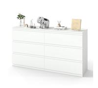 Ginhow Commode blanche avec 6 tiroirs, 70 cm de large, armoire de commode, étroite, idéale pour salon, chambre à coucher et couloir, buffet moderne, blanc mat (blanc, 140 x 40 x 75 cm)