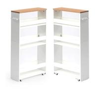 Ginhow Lot de 2 chariots de cuisine étroits à 4 niveaux avec roulettes pour cuisine, étagère de niche étroite parfaite pour les petites pièces et la salle de bain, 40 x 14 x 80 cm, chariot de niche