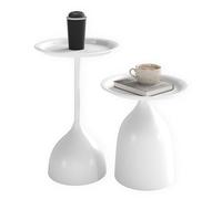 Ginhow Lot de 2 tables basses, Petite table de salon ronde blanche - Design moderne | Table basse blanche en métal avec rebord de table | Coffee Table (Ø40 x 60H cm et Ø40 x 42H cm)