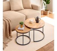 Ginhow Lot de 2 tables basses rondes en bois de chêne, petite table de salon Ø 40 cm et grande table basse Ø 50 cm, pour salon, chambre à coucher, café
