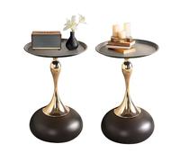 Ginhow Noir Table d'appoint Ronde Lot de 2 Petite Table Basse Ronde Vintage en Métal Doré, Décoration pour Salon, Chambre à Coucher, Calcon, 40x53 cm, 2Pcs