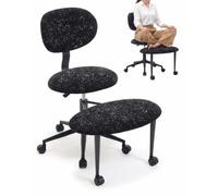 Ginhow Schneidersitz Chaise de bureau avec repose-pieds Noir | Chaise de bureau, chaise de méditation croisée et chaise de yoga, réglable en hauteur, large siège avec roulettes à 360°