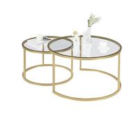 Ginhow Table Basse Gigogne Ronde Dorée en Verre Lot de 2 Tables Basses Ronde pour Salon Moderne Table d'Appoint Grande 80x45cm & Petite 60x35cm