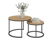 Ginhow Table Basse Gigogne Ronde Table de Salon Style Industriel avec Plateau Aspect Bois et Structure Métal Noir, Table d’Appoint Moderne, 2 Pièces 70+50 cm