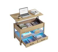 Ginhow Table Basse Relevable 49-62.5cm, Table Basse en Bois avec Rangement et Tiroir, Rectangulaire Moderne pour Salon, Transformable en Table à Manger ou Bureau
