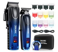 GinJee Tondeuse de barbier professionnelle pour homme sans fil et filaire - Ensemble tondeuse à cheveux et tondeuse rechargeable avec levier de décoloration pour coupes de cheveux à domicile, kit de