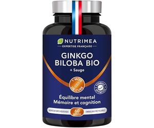 Ginkgo Biloba | Complexe Concentration BIO | Avec Extrait de Sauge 5:1 | Booste Mémoire & Performances Cérébrales | 60 Gélules Vegan | Nutrimea | Fabrication Française