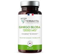 GINKGO BILOBA Extra Fort | Circulation Sanguine - Mémoire - Concentration - Acouphènes | Extrait 50:1 Hautement Dosé 12000 mg par Gélule | 60 Gélules Vegan | Made in France | Terravita