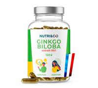 NUTRI & CO Ginkgo Biloba Extra Fort 6000mg - Extrait 50:1-120 gélules - Qualité Supérieure - Stimulant Cognitif Mémoire Concentration & Audition - Vegan - Fabriqué en France