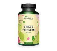 Ginkgo Biloba + Panax Ginseng Vegavero® | Avec 24% Glycosides de Flavone + 20% de Ginsénosides | Sans Additifs | Énergie + Concentration + Tonus | 120 Gélules | VEGAN