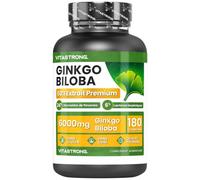 Ginkgo Biloba Vitastrong 6000mg, 180 Comprimés Vegan, Extrait 50:1 Haute Absorption, Circulation Sanguine, Mémoire et Concentration, 24% Glycosides de Flavones, 6% Lactones Terpéniques, Sans Gluten