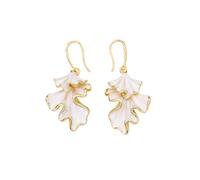 Ginkgo feuille émail boucles d'oreilles pour les femmes-blanc et or-ton boucles d'oreilles, élégant bijoux inspirés de la nature pour les occasions quotidiennes et spéciales