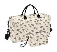Ginkgo Leaf Simple Lines Beige Décoratif Voyage Weekender Gear Bag Travel Tote Gym Bag avec Trousse de toilette pour voyages d'affaires 2 Pcs Set bulto para viajar