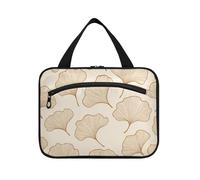Ginkgo Leaf Simple Lines Beige Hanging Travel Bags for Men with Hook Designer Cute Makeup Cosmetic Bag for Men Hotel estuches para maquillaje L