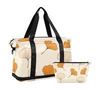 Ginkgo Leaf Simple Lines Beige Orange Sac de w nd avec poche humide Sangle réglable Gym Sport Transport pour voyage en avion Multifonctionnel pour homme femme