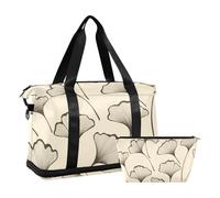 Ginkgo Leaf Simple Lines Sac de w nd beige avec poche humide Sangle réglable Sac de sport pour voyage 2 pièces pour homme et femme