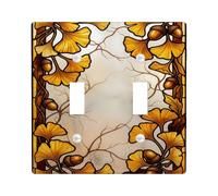Ginkgo Plaque d'interrupteur mural double pour interrupteur mural Art nouveau inspiré de la nature Jaune automne Taille standard pour nouvel appartement, maison, chambre à coucher, bureau