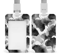 Ginkgo Porte-badge rétractable avec motif silhouettes de feuilles Noir et blanc