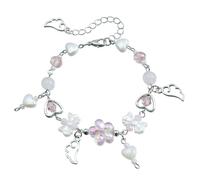 GinMimi Bracelet de perles tendance en forme de fleur pour femme avec nœud papillon et pendentif à pampilles en acrylique, taille unique, Comme décrit
