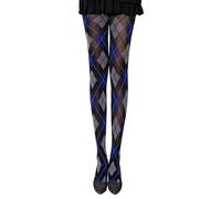 GinMimi Collants opaques extensibles en nylon pour femme - Couleur contrastée classique - Motif losanges, bleu/gris, taille unique
