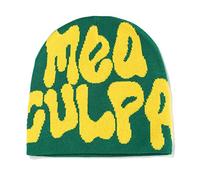 GinMimi MEA Culpa Beanies Dupes Skull Cap Y2K Skullies Lettre Imprimée Chapeau Slouchy MEA Culpa Beanies, Vert/jaune, taille unique