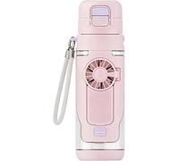 GinnYann 2-in-1 Water Bottle with Built-In Foldable Fan, USB-C Rechargeable 3-Speed Cooling Cup with Straw, Leakproof Portable Fan Water Bottle for Travel Hiking Beach Commute Outdoor Use (Pink)